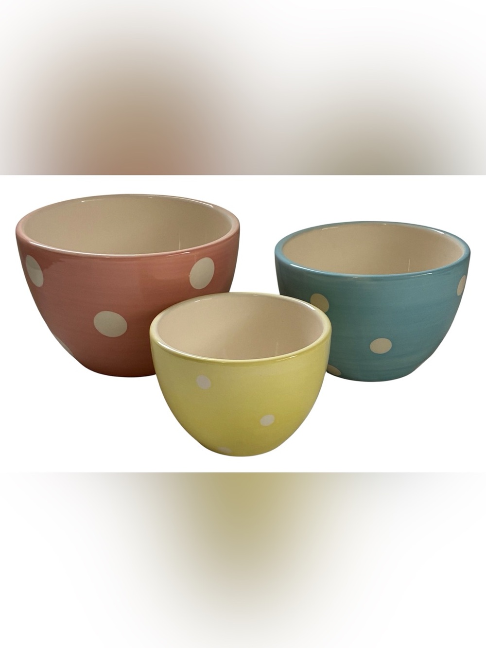 POLKA DOT NESTING BOWLS SET OF THREE CERAMIC